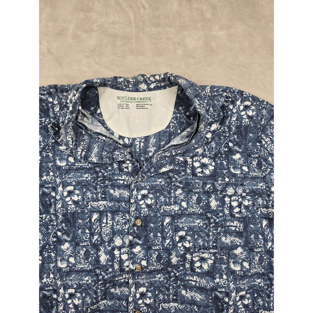 Boulder Creek Button Up Shirt Mens 2XL Tall Blue Floral Cotton Hawaiian S/S‎